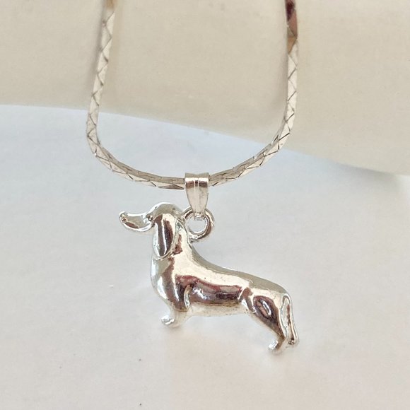 Silver Dachshund Doxie Necklace Pendant Dog Vet Tech Gift Rescue Plated - Picture 7 of 9